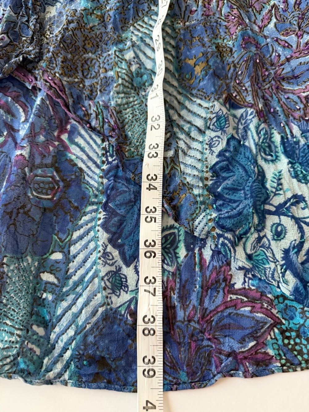 Calite Blue Multi Floral Boho Kimono with shoulder pads size Large - Picture 7 of 8